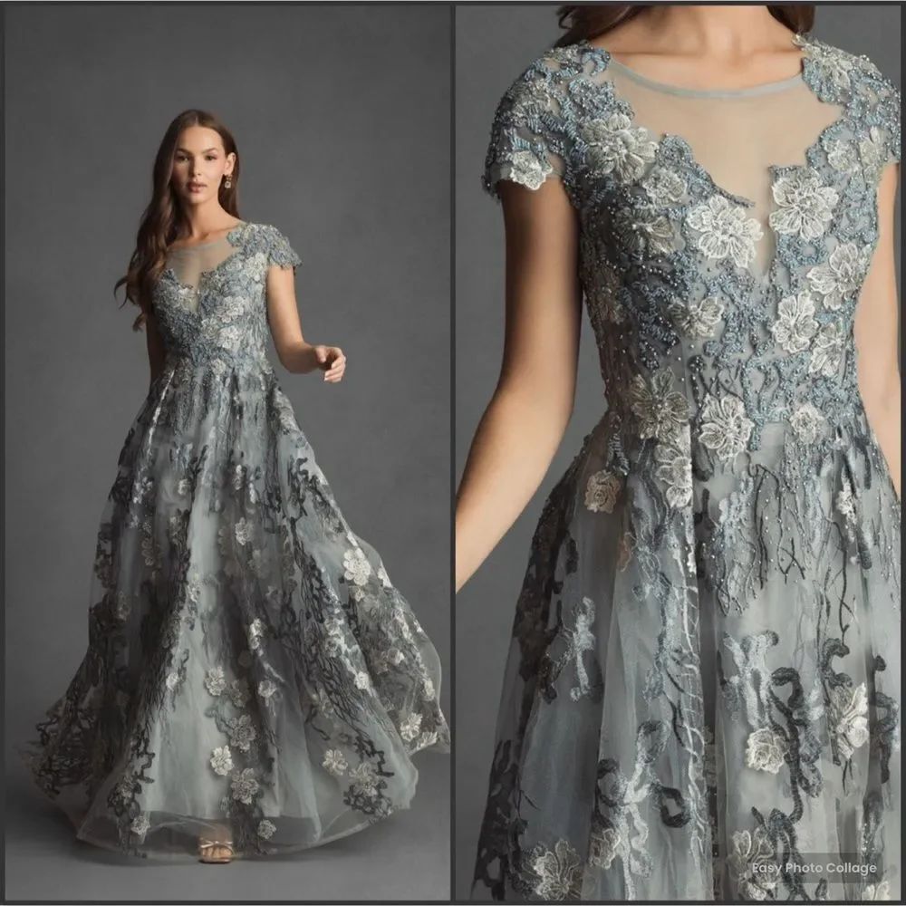 MAC DUGGAL 20294 Green Floral Embroidered Short Sleeve Gown